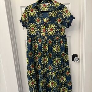 Mariposa Floral Midi Dress - Blue and Yellow